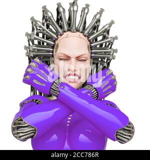 Super Cyborg ist wütend und das Gefühl bereit für Krieg Nahaufnahme, 3d-Illustration Stockfoto