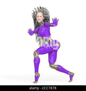 Super Cyborg lächelt und geht auf Zehenspitzen, 3d-Illustration Stockfoto