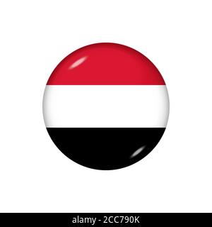 Ikonenflagge des Jemen . Runde glänzende Fahne. Vektorgrafik. EPS 10 Stock Vektor