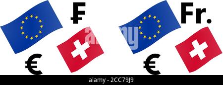 EURCHF Forex Währungspaar Vektor Illustration. EU- und Schweizer Flagge, mit Euro- und Franc-Symbol. Stock Vektor