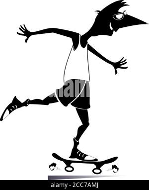 Mann Skateboarder isoliert Illustration. Cartoon teen junge Scatting. Aktive Lifestyle-Idee schwarz auf weiß Stock Vektor