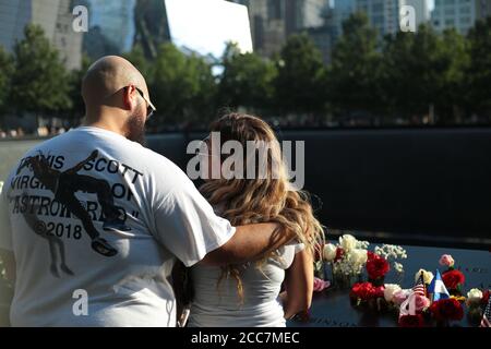 11. September Gedenkstätte und Tribute Lichter in New York City. Stockfoto