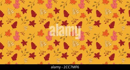 Nahtlose Muster Herbstblätter in Orange, Beige, Braun und Gelb. Herbst Grußkarten. Herbst Blätter Nahtloses Muster für Textil, Tapeten, Geschenk Stock Vektor