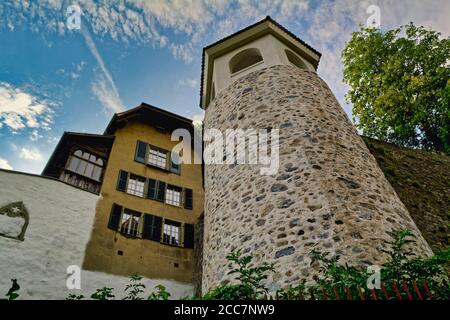 Schönes mittelalterliches Schloss Thun, Thun, Schweiz Stockfoto