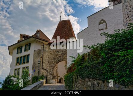 Schönes mittelalterliches Schloss Thun, Thun, Schweiz Stockfoto