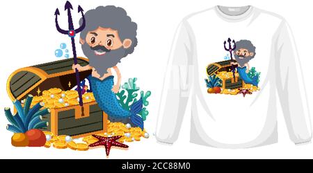 Merman auf Langarm Shirt Illustration Stock Vektor