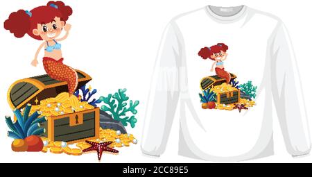 Mermaid auf Langarm-T-Shirt Nachbildung Illustration Stock Vektor