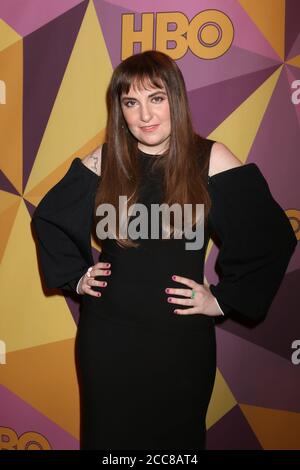 LOS ANGELES - 7. JANUAR: Lena Durham bei der HBO Post Golden Globe Party 2018 im Beverly Hilton Hotel am 7. Januar 2018 in Beverly Hills, CA Stockfoto