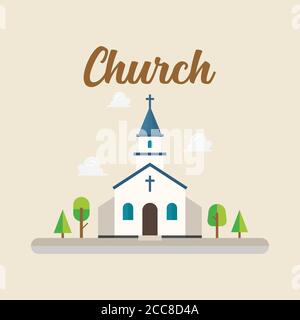 Kirche im flachen Stil. Retro-Style. Vektorgrafik Stock Vektor