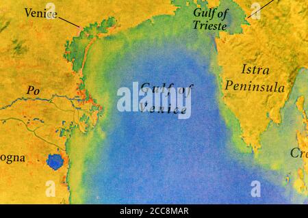 Geographische Karte des europäischen Landes Italien mit Golf von Venedig Stockfoto