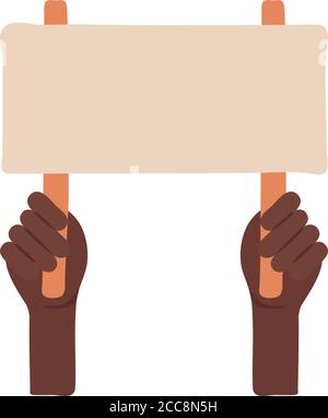 afro Hände Menschen protestieren mit Banner flache Stil Symbol Vektor Illustrationsdesign Stock Vektor