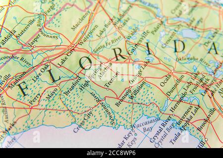 Geographische Karte von Florida in der Nähe Stockfoto