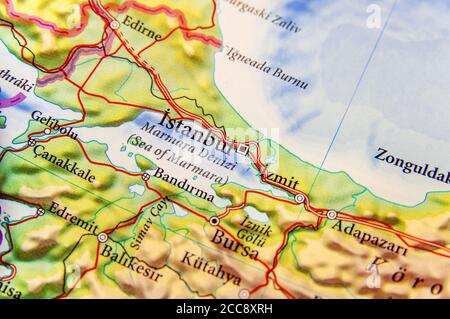 Geographische Karte des europäischen Landes Türkei mit Stadt Istanbul Stockfoto