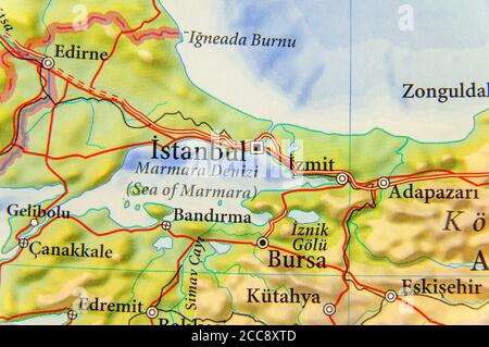 Geographische Karte des europäischen Landes Türkei mit Stadt Istanbul Stockfoto