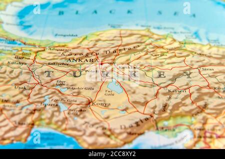 Geographische Karte des europäischen Landes Türkei mit wichtigen Städten Stockfoto