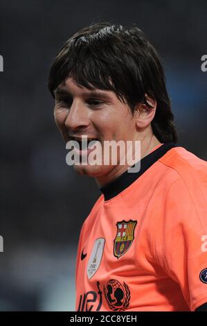 Mailand, Italien, 20. April 2010, 'G.MEAZZA SAN SIRO' Stadion, UEFA Champions League 2009/2010, FC Inter - FC Barcelona: Lionel Messi feiert nach dem Tor Stockfoto