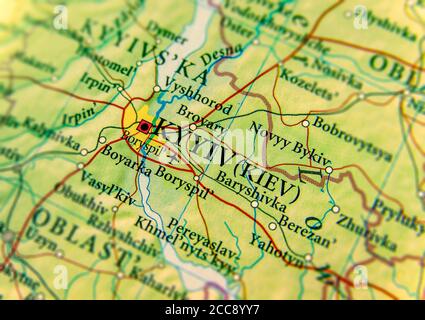 Geographische Karte des europäischen Landes Ukraine mit Stadt Kiew Stockfoto