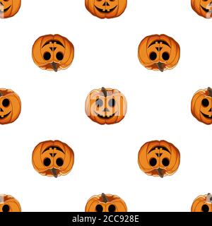 Abbildung auf Thema große farbige Muster Halloween, nahtlose orange Kürbis. Nahtlose Muster bestehend aus Sammlung Kürbis, Zubehör bei Hallowee Stock Vektor