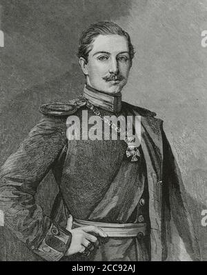 Wilhelm II. Von Deutschland (1859-1941). Letzter Kaiser oder Kaiser des Deutschen Reiches und der letzte König von Preußen (1888-1918). Portrait noch als Prinz. Gravur. La Ilustracion Española y Americana, 1881. Stockfoto