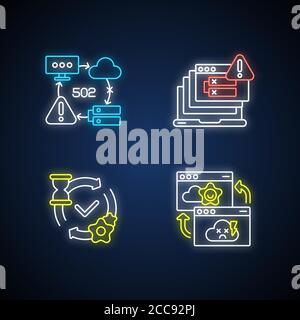 Netzwerkbenachrichtigungen Neonlicht-Symbole eingestellt Stock Vektor