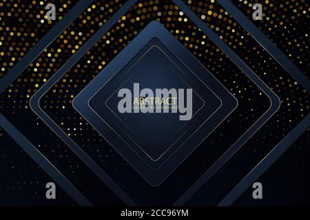 Abstrakter Hintergrund.Luxus von dunkelblau mit goldenen Linien und kreisförmigen glühenden goldenen Punkten modernes Design. Stock Vektor