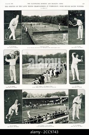 Wimbledon, 1906 Magazin Berichterstattung über die Eröffnung der Lawn Tennis Championships im Juni mit einigen zweiten Runde Gewinner Stockfoto