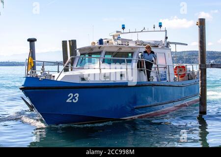 Uberlingen, Deutschland. August 2020. Ankunft des Wasserpolizeibootes im Mantelhafen bei der exklusiven Fotogelegenheit auf der Wasserpolizeistation in Uberlingen. Uberlingen, 19. August 2020 Quelle: dpa/Alamy Live News Stockfoto