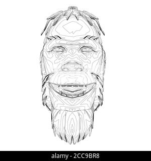 Konturkopf eines Neandertalers. Konturkopf eines prähistorischen Mannes. Vorderansicht. Vektorgrafik. Stock Vektor