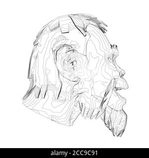 Konturkopf eines Neandertalers. Konturkopf eines prähistorischen Mannes. Seitenansicht. Vektorgrafik. Stock Vektor