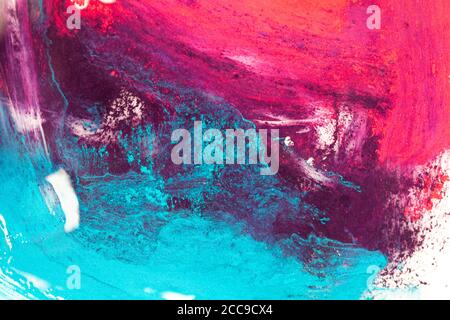 Akrilische abstrakte Malerei, rosa und blaue Glanzfarben Stockfoto