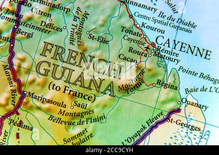 Geographische Karte des Landes Französisch-Guayana Stockfoto