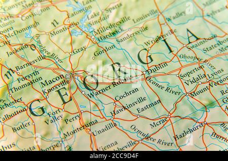 Geographische Karte von Georgien in der Nähe Stockfoto