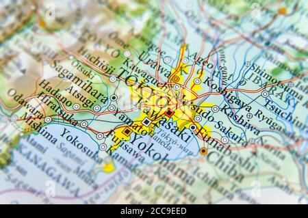 Geographische Karte von Japan mit der Hauptstadt Tokio Stockfoto