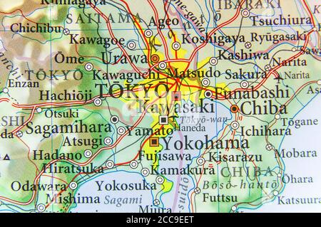 Geographische Karte von Japan mit der Hauptstadt Tokio Stockfoto