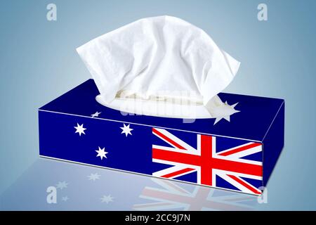 Leeres Gewebe aus Kosmetiktücher Box mit australischen Flagge illustriert Stockfoto