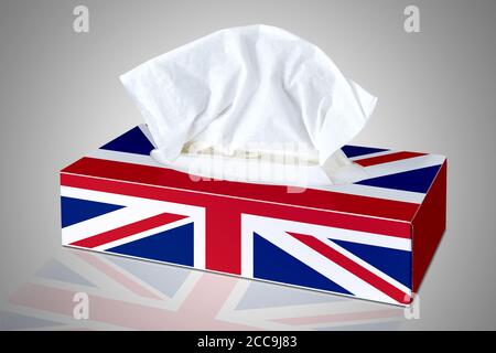 Leeres Gewebe aus Kosmetiktücher Box mit Großbritannien Flagge illustriert Stockfoto