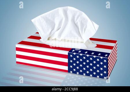 Leeres Gewebe aus Kosmetiktücher Box mit amerikanischer Flagge illustriert Stockfoto