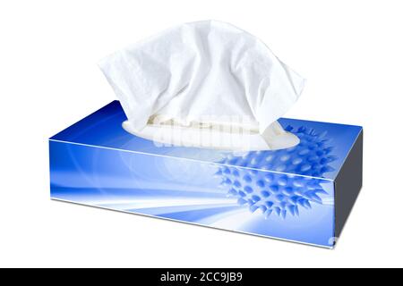 Blankogewebe aus Kosmetiktücher Box mit Covid-Design illustriert Stockfoto