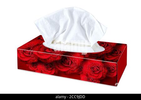Blankogewebe aus Kosmetiktücher Box mit roten Rosen illustriert Stockfoto