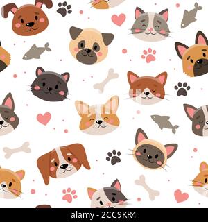 Niedliche Haustiere Muster, verschiedene Katzen und Hunde Stock Vektor