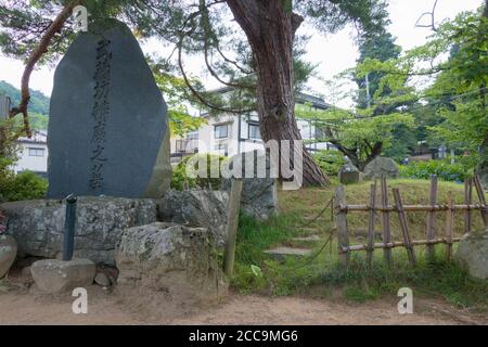 Iwate, Japan - Benkei Grab am Chusonji Tempel in Hiraizumi, Iwate, Japan. Es wurde als besondere historische Stätte bezeichnet. Stockfoto