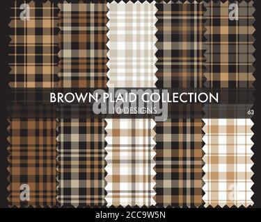 Braun kariert, kariert, Tartan nahtlose Musterkollektion enthält 10 Designs geeignet für Mode Stock Vektor