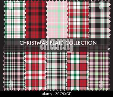 Weihnachten Plaid, Tartan nahtlose Musterkollektion enthält 10 Designs geeignet für Mode Stock Vektor
