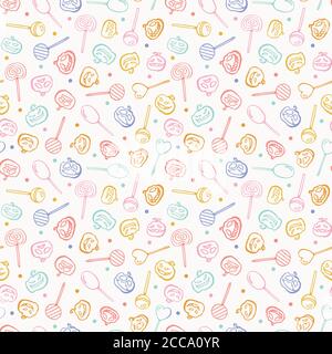Vektor Doodle gruselige halloween Süßigkeiten nahtlose Muster. Handgezeichnetes Linienkunstdesign. Lebensmittel, Verpackung, Oberflächengestaltung . Modernes Bürstendesign. Perfekt für deine gruselige Party. Stock Vektor