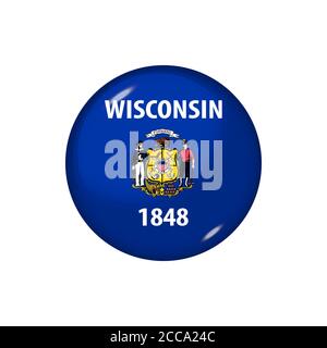 Ikone Flagge von Wisconsin . Runde glänzende Fahne. Vektorgrafik. EPS 10 Stock Vektor