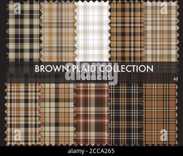 Braun kariert, kariert, Tartan nahtlose Musterkollektion enthält 10 Designs geeignet für Mode Stock Vektor