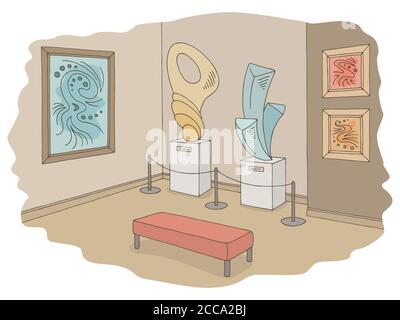Museum Grafik Farbe Interieur Skizze Illustration Vektor Stock Vektor