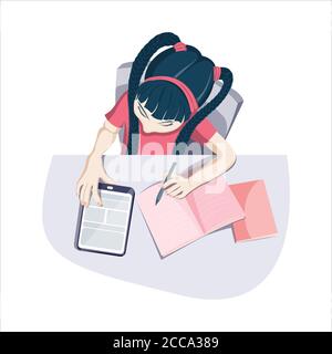 Eine Studie von zu Hause, Kinder lernen von zu Hause auf mobilen und Registerkarte auf diesem neuen Lebenszyklus Stock Vektor