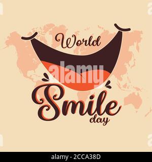 World Smile Day Vektor mit Big Smile auf der Welt Stock Vektor