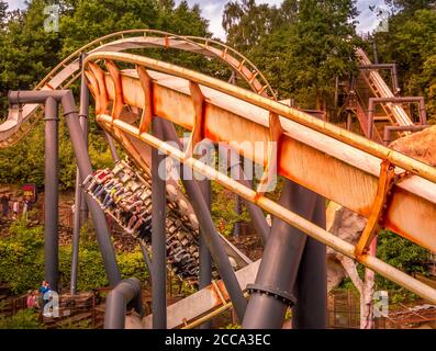 Nemesis Coaster bei Alton Towers, Großbritannien Stockfoto